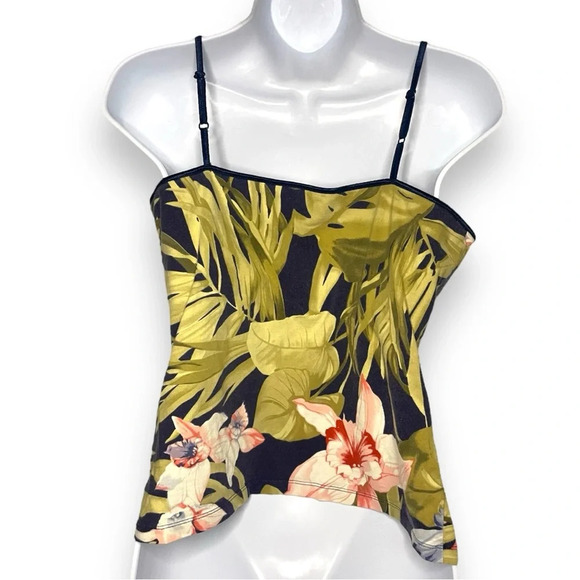 Caribbean Joe Tropical Floral Camisole Tank Top L/G Navy Multicolor - Picture 3 of 8
